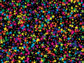 Rainbow Stars Confetti Vector Magic Cosmic Garland. Magic Christmas Lights, Gamour Sparkles, Glitter for Birthday Party Celebration. New Year Holiday Falling Down Stars Confetti, Festival Fireworks.