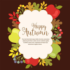 happy autumn cloud foliage with apple in flat style