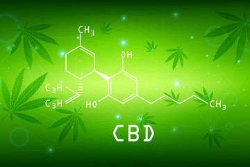 green background. Cannabis marijuana in medical.