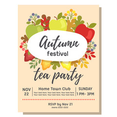 tea party autumn invitation card with apple flat style