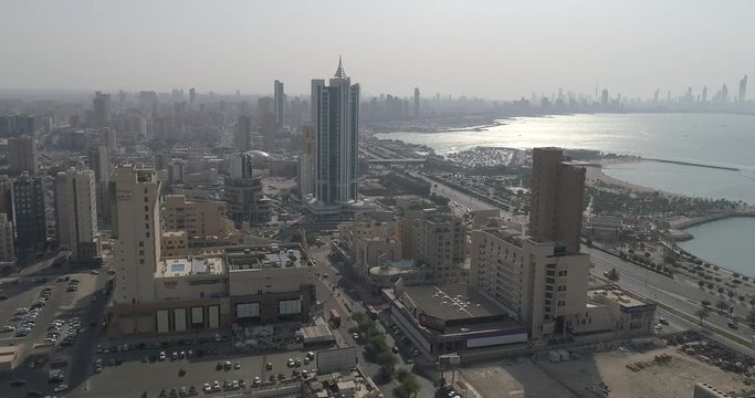 Drone Shot of Kuwait City - Salmiya, sea side in 4K
