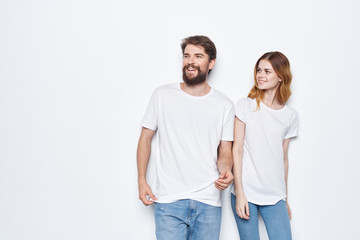young couple in white shirts logo free place