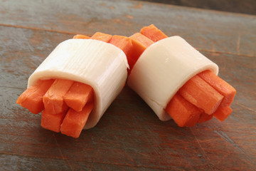 carrot wrapped in leek