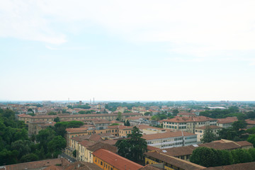 Fototapeta na wymiar Pisa,Italy-July 28, 2018: View of Pisa city from the top of the Leaning Tower in Pisa, Italy.