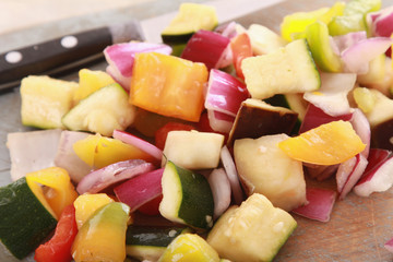 preparing diced vegetables