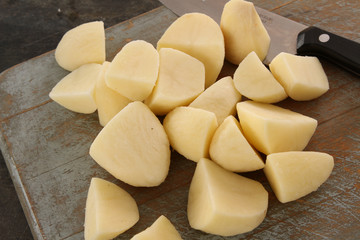 washed peeled and cut potatoes
