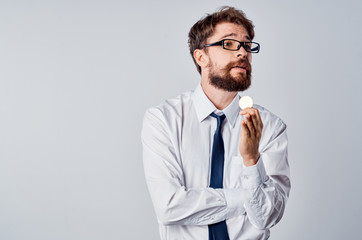 business man with bitcoin