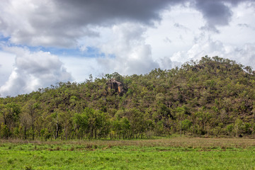Storm clouds over hill near Petford on the Atherton Tablelands in Queensland, Australia