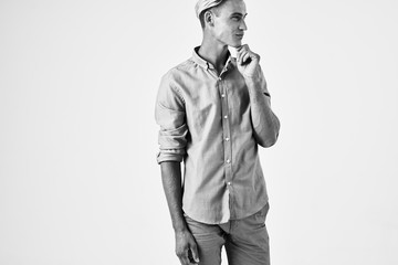 young man in black and white photo