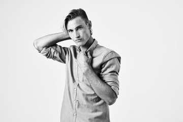 young man in black and white photo