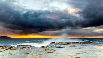 Cloudy Sunrise Seascape from Rock Platform