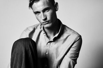 male beautiful portrait black and white photo