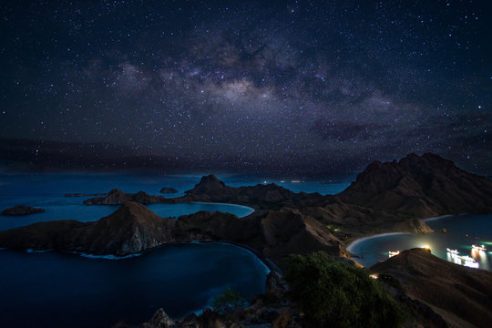 Padar island with milky way.