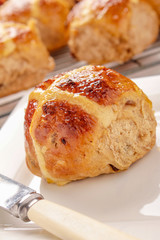 fresh baked bread hot cross buns