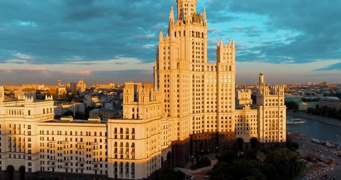 Aerial shot of one of the oldest Moscow skyscraper