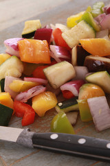 preparing diced vegetables