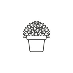 Leaf pot logo or icon line art black color design template