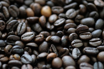 Coffee Beans Background. Close Up.
