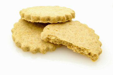 baked cookie biscuits on white background