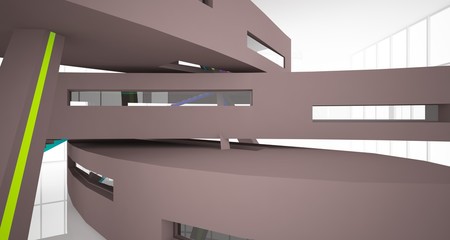 Obraz premium Abstract brown and colored gradient interior multilevel public space with window. 3D illustration and rendering.