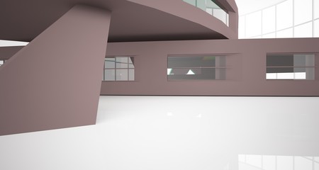 Abstract brown and colored gradient  interior multilevel public space with window. 3D illustration and rendering.