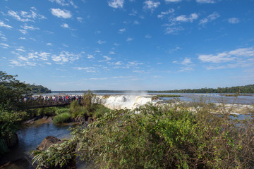 Fototapeta na wymiar Puerto Iguazú, Misiones, Argentina. July 2018. Throat of the Devil in the Iguazu Falls seen by the Argentinean side.