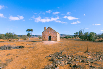 Old house ruins in barren land in South Australia