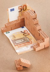 toy bricks on hardboard from above