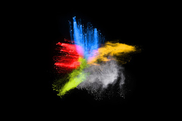 abstract colored dust explosion on a black background.abstract powder splatted background,Freeze motion of color powder exploding/throwing color powder, multicolored glitter texture.