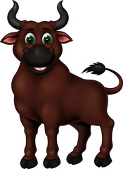 cute buffalo cartoon standing on white background with smile