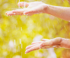hands under the rainshower