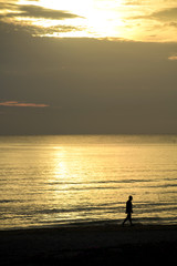 People stood watching the sea, Sunrise and happy