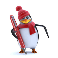 Vector 3d Winter penguin has a new pen to write with