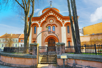 Obraz premium Saint Parasceve Orthodox Church on street Didzioji in the historic part of the old city of Vilnus. Lithuania.