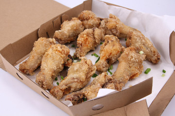 fried chicken with white backdrop.