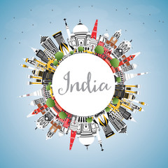 India City Skyline with Color Buildings, Blue Sky and Copy Space.