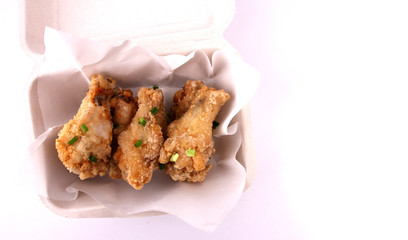  fried chicken with white backdrop.