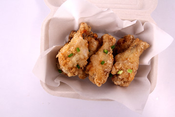  fried chicken with white backdrop.