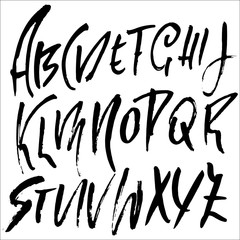 Hand drawn modern dry brush lettering. Grunge style alphabet. Handwritten font. Vector illustration.