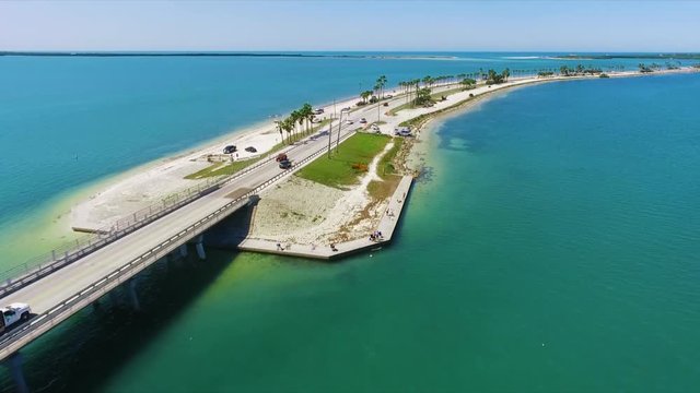Aerial flight over the Dunedin Causeway in Florida