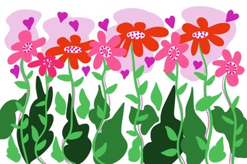 fun imaginary fantasy abstract dotted hearts and flowers and garden plants design
