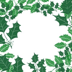 holly and Berries Holiday fall winter background hand drawn  border