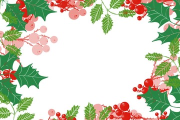 holly and Berries Holiday fall winter background hand drawn  border