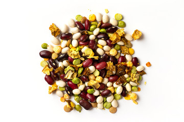 Macro pile of beans mix as a natural healthy food.