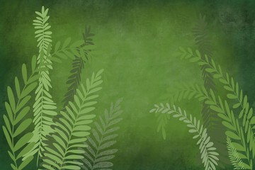 green leaf blended plants and ferns grunge inked background