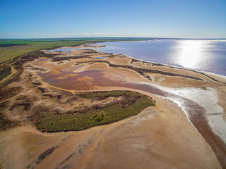 Shallow pink salt lake Tyrrell in Victoria, Australia