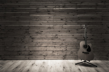 Music studio with acoustic guitar template