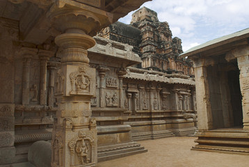 Noth west view of the Hazara Rama Temple showing the main shrine and the shikhara. Royal Center or Royal Enclosure. Hampi, Karnataka.