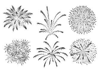 Firework illustration, drawing, engraving, ink, line art, vector