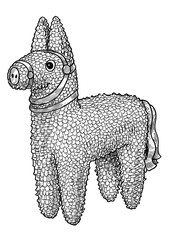 Donkey Pinata illustration, drawing, engraving, ink, line art, vector